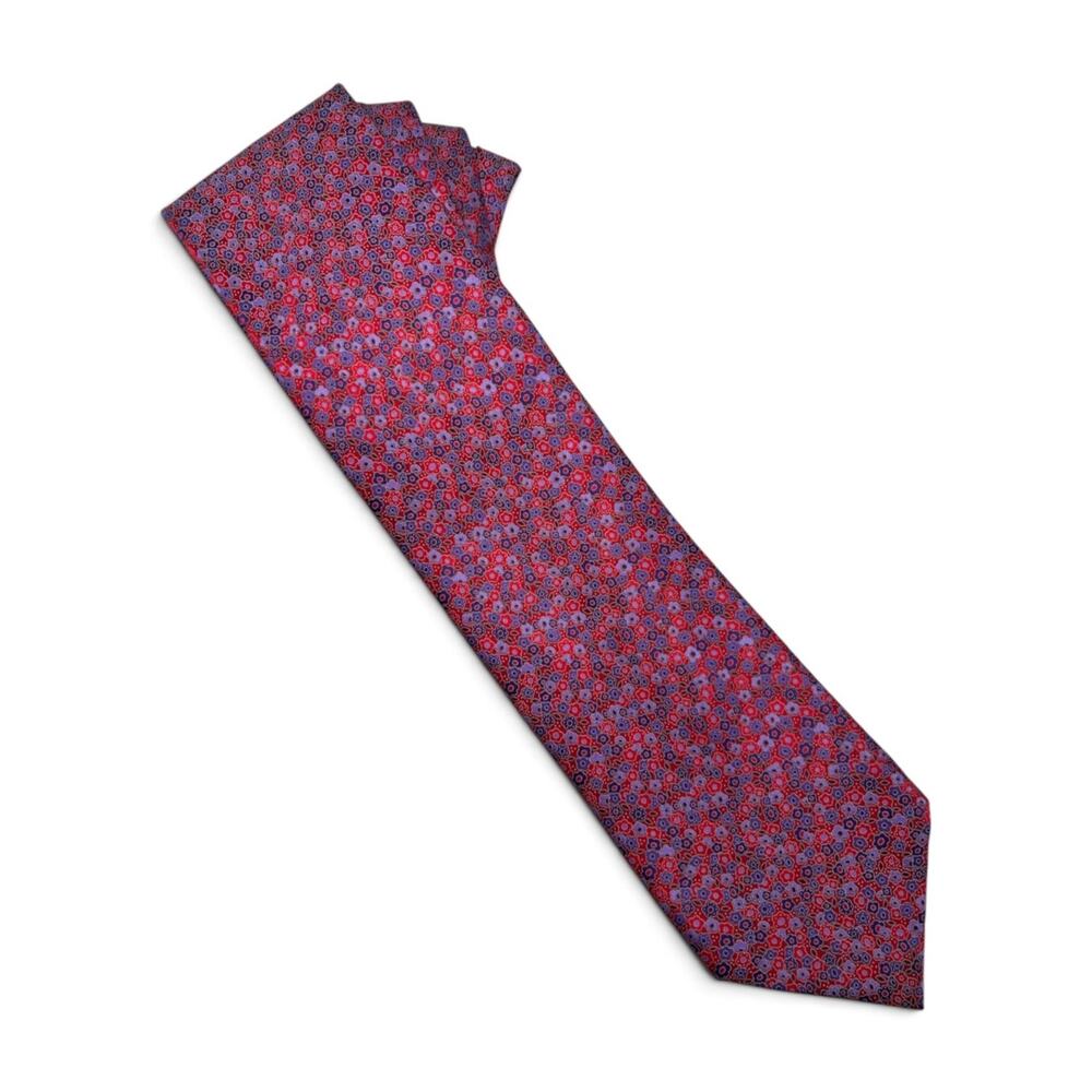 Ermenegildo Zegna Tie Mens Red Silk Floral Classic Luxury Made In Italy Y2K